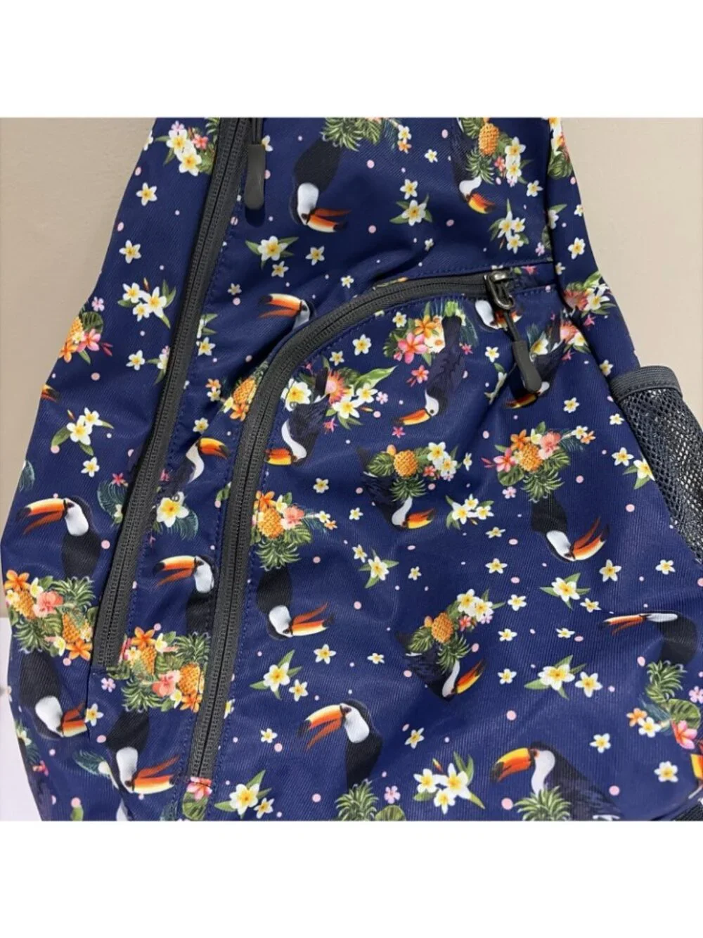 Holybird Sling Bag Backpack Toucan Tropical Floral Colorful Crescent Adjustable